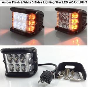 Amber flash & white 3 sides lighting 36W work light ,4x4 head light lighting three sides