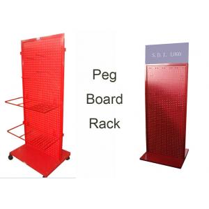 China Red Peg Board Metal Floor Display Stands With Doulbe Sides Easy Moving supplier