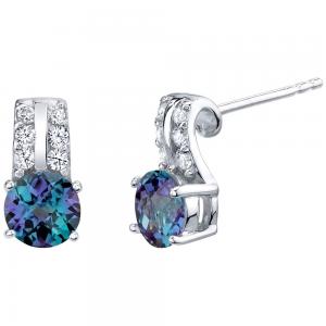 HIgh Quality Lab Created Alexandrite Stone Stud Earrings Simulated Alexandrite Sterling Silver Stud Earrings