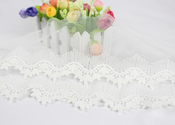 Off White Cotton Embroidered Lace Trim For Sewing Clothes / DIY Wedding Dress