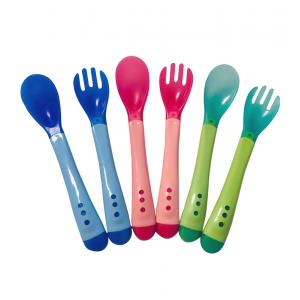China Baby Silicon Spoon Safety Baby Sensing Plastic Flatware Feeding Spoons and Fork for Kids supplier