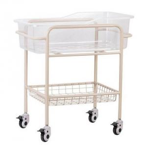 China Stainless Steel Frame ABS Hospital Baby Cot With Storage Shelf supplier