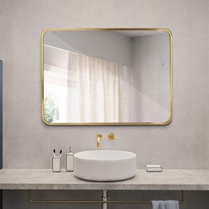 China Rectangle Aluminum Framed LED Bathroom Mirrors Metal Matt Gold Color supplier
