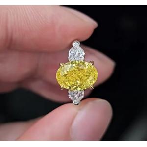 Fancy Vivid Yellow Lab Grown Diamond Rings Lab Created Colored Diamonds Three Stone Ring