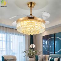 China 42 Luxury Crystal Chandeliers Led Ceiling Fan With Retractable Blades on sale