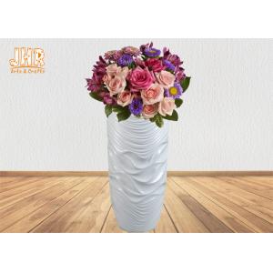 China Wavy Pattern Glossy White Fiberglass Floor Vases For Artificial Plants 3 Piece supplier