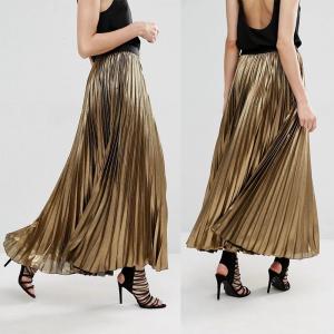China Custom service women clothes latest skirts design gold long pleated skirt supplier