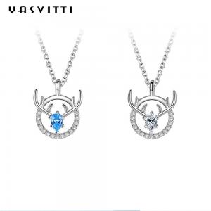 China 14x16mm 15in Deer Antler Necklace Sterling Silver 3A CZ Antler Pendant Necklace supplier