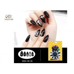 China Fashion Artificial Stiletto 3D ABS Black False Nails With Stone supplier
