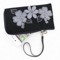 Velvet Zipper Mobile Phone Pouch for iPhone, with Quality Zipper Slider and Lanyard, Comes in Black