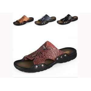 Beach Mens Leather Summer Slippers , Custom Split Leather Shoes