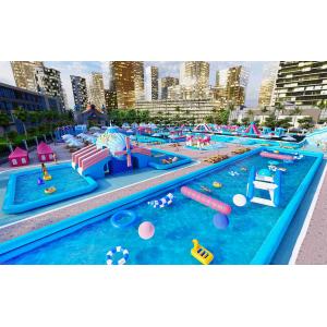 Custom Blue Cool Inflatable Theme Water Park Slide Silk Printing