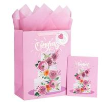 China Custom Pattern Type Folding Pink Wedding Gift Packaging Tote Paper Bag for Wedding Cake on sale