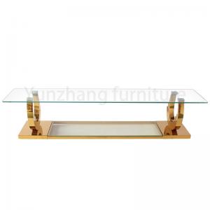 Rectangular Coffee Table Shelves Transparent Glass Simple Style