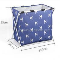 China Alu Pipe Polyester Dirty Clothes Basket With Cover Foldable Laundry Hamper on sale