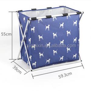 China Alu Pipe Polyester Dirty Clothes Basket With Cover Foldable Laundry Hamper supplier