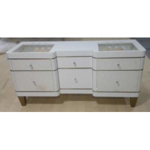 White Color Oak Bathroom Storage Cabinet With Drawers , Quartz Stone Top