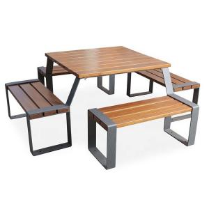 China 1930L*1930W*680H Steel Wooden Outdoor Table And Bench Seats supplier