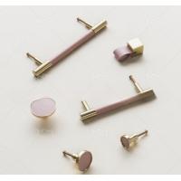 China 5 Inch Real Leather Handles Cabinet Brass T Bar Pulls Pink Single Hole Knobs on sale