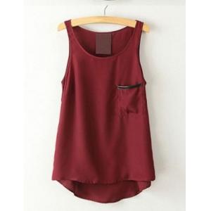 Pocket Shirt Tops Simple Style Pocket Round Neck Sleeveless Tank Tops Asymmetrical Shirt