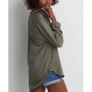 Olive 100% Tencel Ladies Long Sleeves Shirts Washed Soft Touch