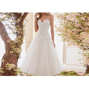 Sling Short White Wedding Dresses Top Lace And Down Tulle Over Knee Ball Gown