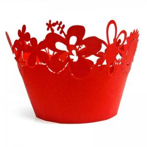 China Pantone Color Red Floral Laser Cut Decorative Cupcake Wrappers for wedding centerpieces supplier