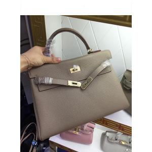 high quality 25cm 28cm light grey kely women cowskin branded handbag L-RK1-8