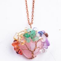 China Rose Quartz Heart Shape Crystal Tree Chakra Gem Necklace on sale