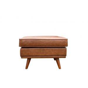 Contemporary Leather Ottoman Foot Stool Timber Plinth Brown Leather Foot Stool