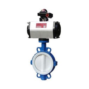 PTFE Lined Butterfly Pneumatic Operated Valve Pneumatic Flow Control Valve
