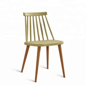 China High Back Plastic Dining Chairs Arc Design With Wood Print Transfer Iron Legs supplier