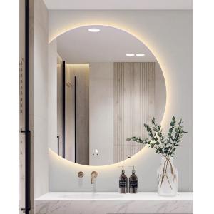 Hotel Bathroom Vanity Wall Half Round Mirror Customized Led Backlit Defogger