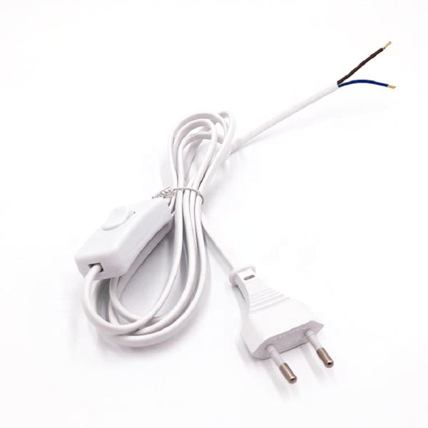 VDE 2.5A Flat Wire Power Cable 2 Pin Eu Plug Lamp Power Cord With Switch