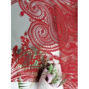 Red Tulle Mesh Bridal Dress Embroidery Paisley Lace Fabric