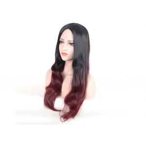Black To Wine Red Colored Synthetic Wigs Long Natural Wavy Smooth Feeling