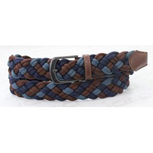 Mixed Colors Polyester / PU Mens Blue Braided Belt , Old Silver Buckle Brown Braided Belt