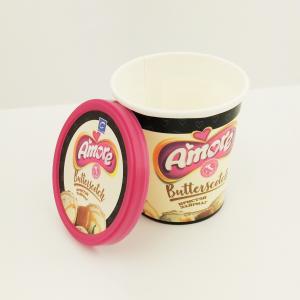 China 6oz 175ml Paper Frozen Yogurt Cups , Flat Lid Custom Ice Cream Paper Cups With Spoon supplier