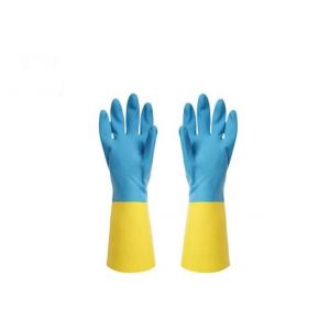 China Bicolor Industrial Neoprene Chemical Gloves Heat Resistant Flock Lined Latex Gloves supplier