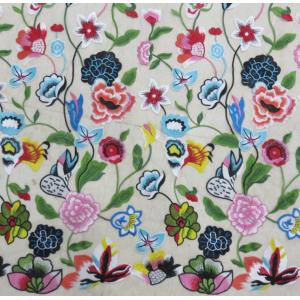 China Multi - Color Floral Embroidered Lace Fabric , Crochet Fashion Textiles wholesale