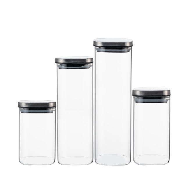 China Container en verre carré avec couvercle en acier inoxydable 780ml 1100ml 1400ml 1900ml supplier