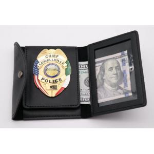 China Customized Leather Black Plain surface Chief police badge wallet supplier