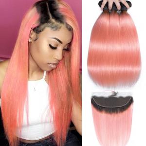 China Pink Front Ombre Human Hair Extensions Silk 10A Grade Tangle / Shedding  Free supplier