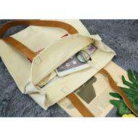 China Double Leather Handles Cotton Tote Bag , Cotton Canvas Tote Bags Inner Zipper on sale