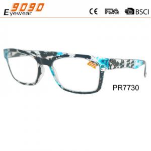 China Classic culling rectangle reading glasses with PC frame , plastic hinge, pattern on the frame and temple supplier