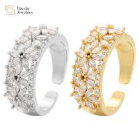 China Gold Plated Flower Diamond Rings Adjustable Natural Zircon Stone Women 18k Jewelry on sale