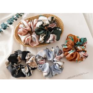 Satin printing flowers large hair extension scrunchie headdress elastic rubber band lady hair rope accessories wholesale