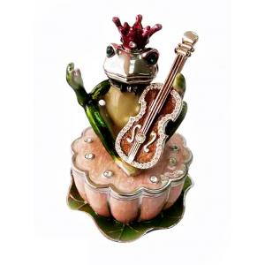 Violin Frog Trinket Box Music Jeweled Box Pewter Frog Jewelry Box Green Frog Trinket Box   Frog Trinket Box Jeweled Box