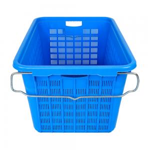 China Fruit Vegetable Basket Plastic Storage Crate Mesh Turnover Plastic Nestable Basket Metal Handle supplier
