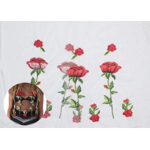 Polyester Embroideried Mesh Rose Lace Fabric , Floral Lace Netting Fabric OEM Service